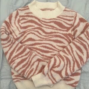 Zebra Patterned Sweater - Pink and White